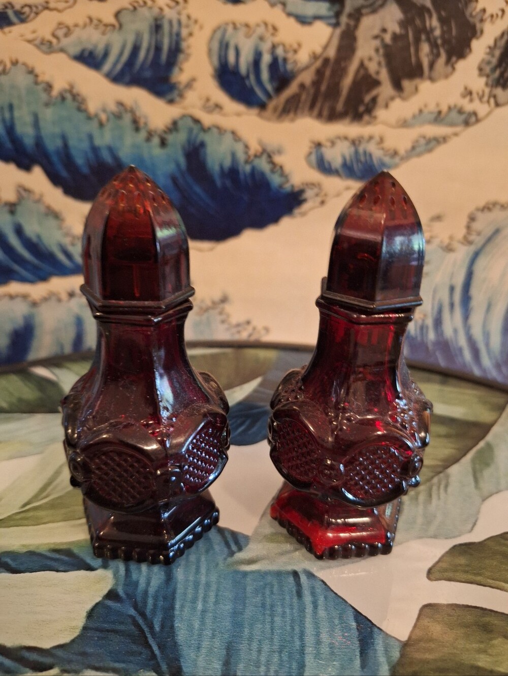 1970s Avon Vintage Garnet Glass Salt and Pepper Shakers - Deep Red Home Accent